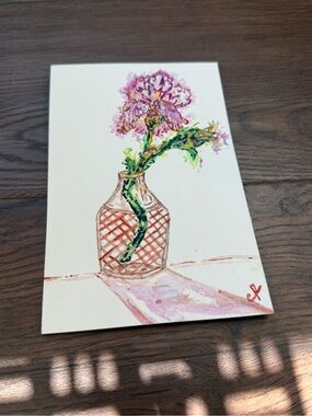 Handpainted Irises/Vase/Floral Watercolor